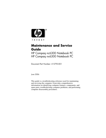 HP (Hewlett-Packard) nx6300 Laptop Maintenance and Service Guide | Manualzz