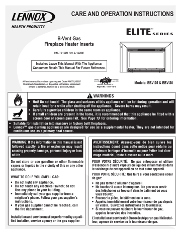 Lennox Hearth EBVI30US Indoor Fireplace User manual | Manualzz
