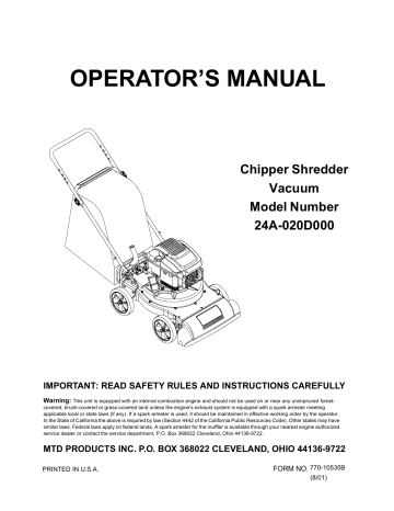 MTD 24A-020D000 Chipper User manual | Manualzz