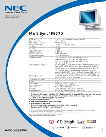 NEC FE770 Computer Monitor User manual | Manualzz