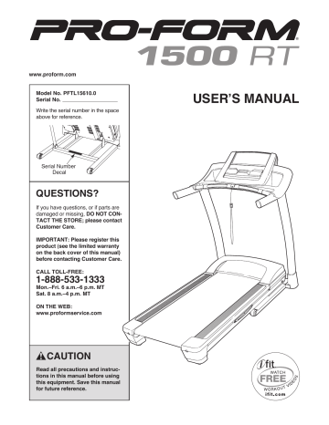 ProForm PFTL15610.0 Treadmill User's Manual | Manualzz