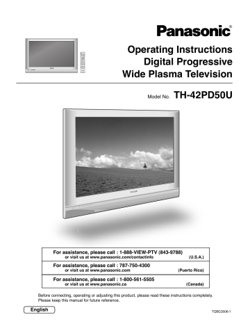 Panasonic Th 42pd50u Flat Panel Television User Manual Manualzz