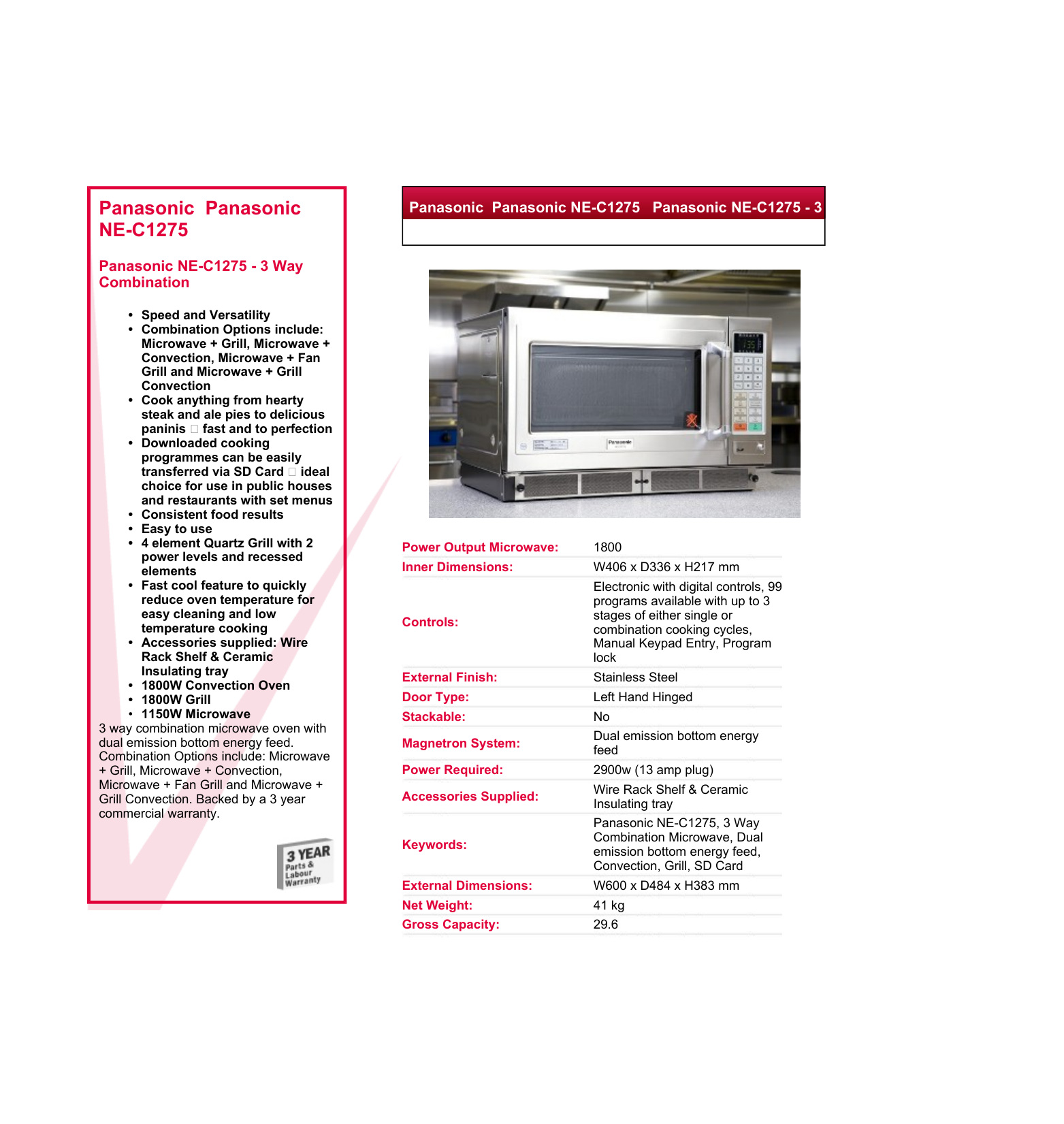 Panasonic NE-C1275 Microwave Oven User manual | Manualzz Panasonic NE-C1275 Microwave Oven User manual | Manualzz