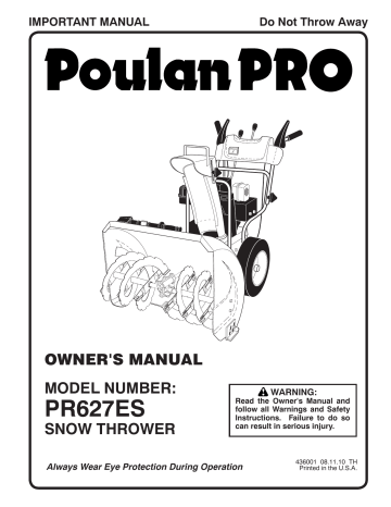 Poulan PR627ES Snow Blower User manual | Manualzz