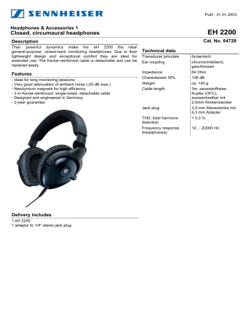 Sennheiser EH 2200 Headphones User manual | Manualzz