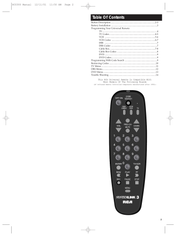 RCA RCU300 Universal Remote User manual | Manualzz