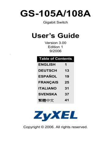 ZyXEL Communications GS-105A/108A Switch User manual | Manualzz