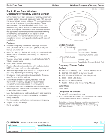 Lutron Wireless Occupancy Vacancy Ceiling Sensor User Manual | Manualzz