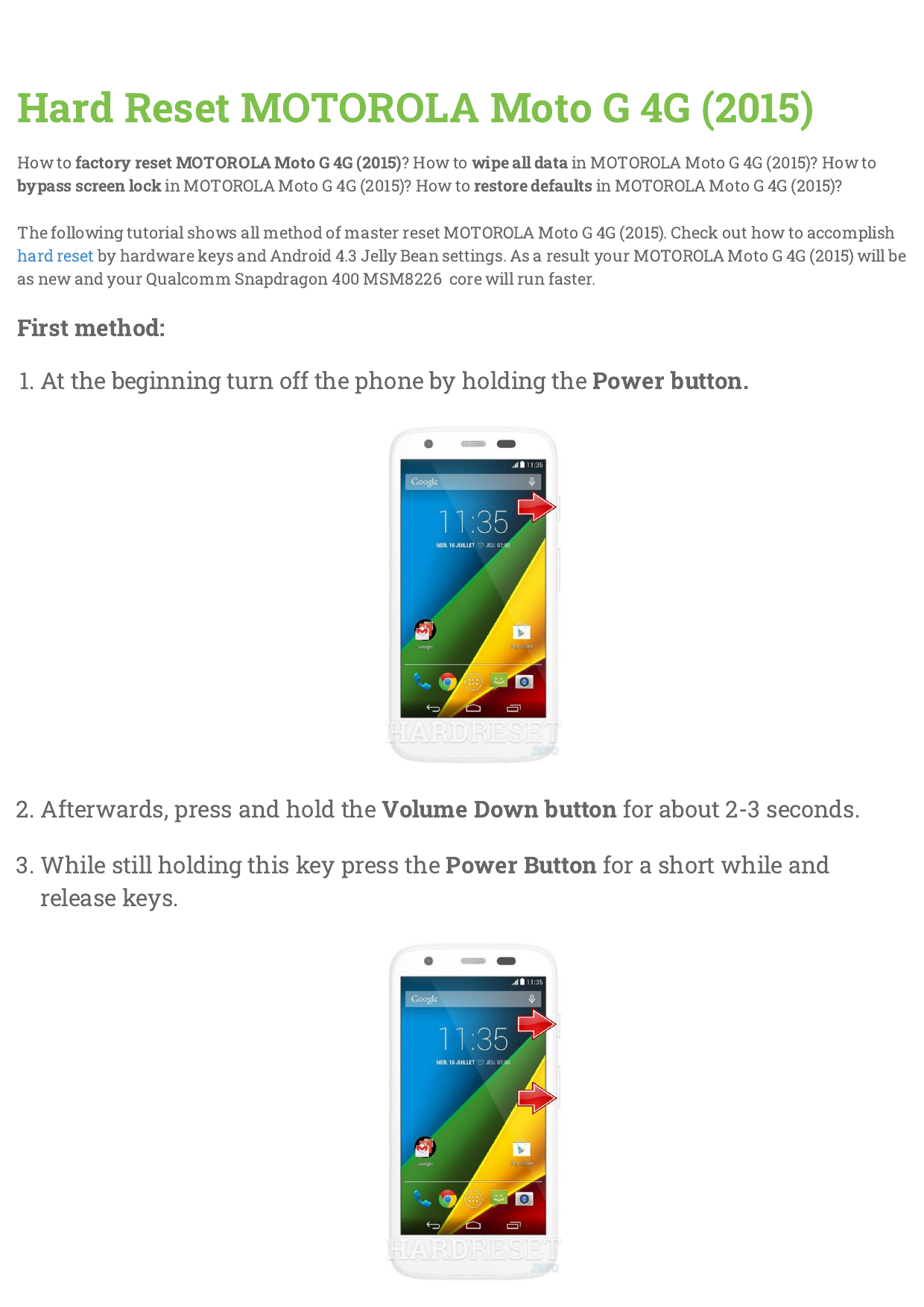 Hard Reset MOTOROLA Moto G 30G (30)  Manualzz