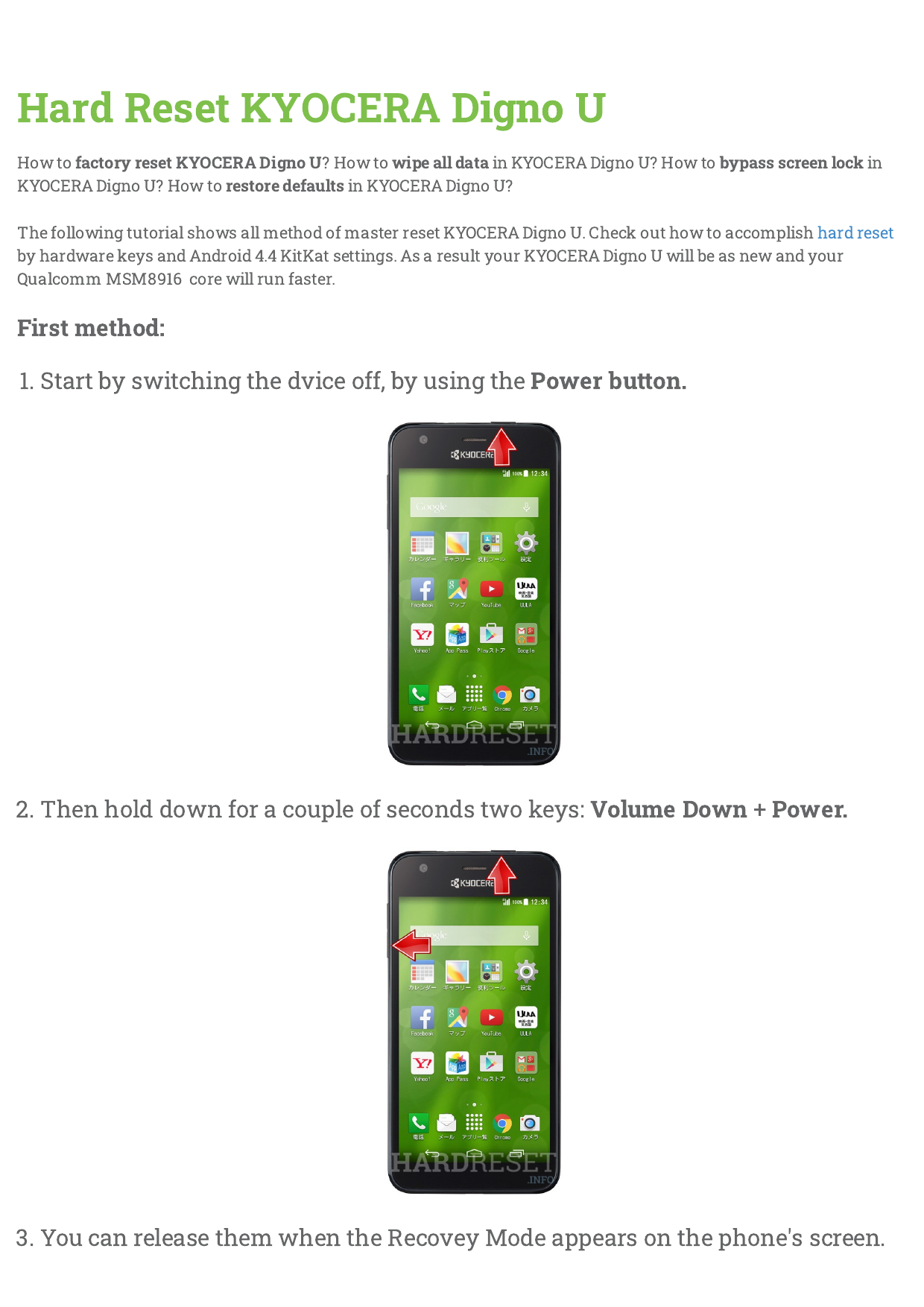 Hard Reset Kyocera Digno U Manualzz