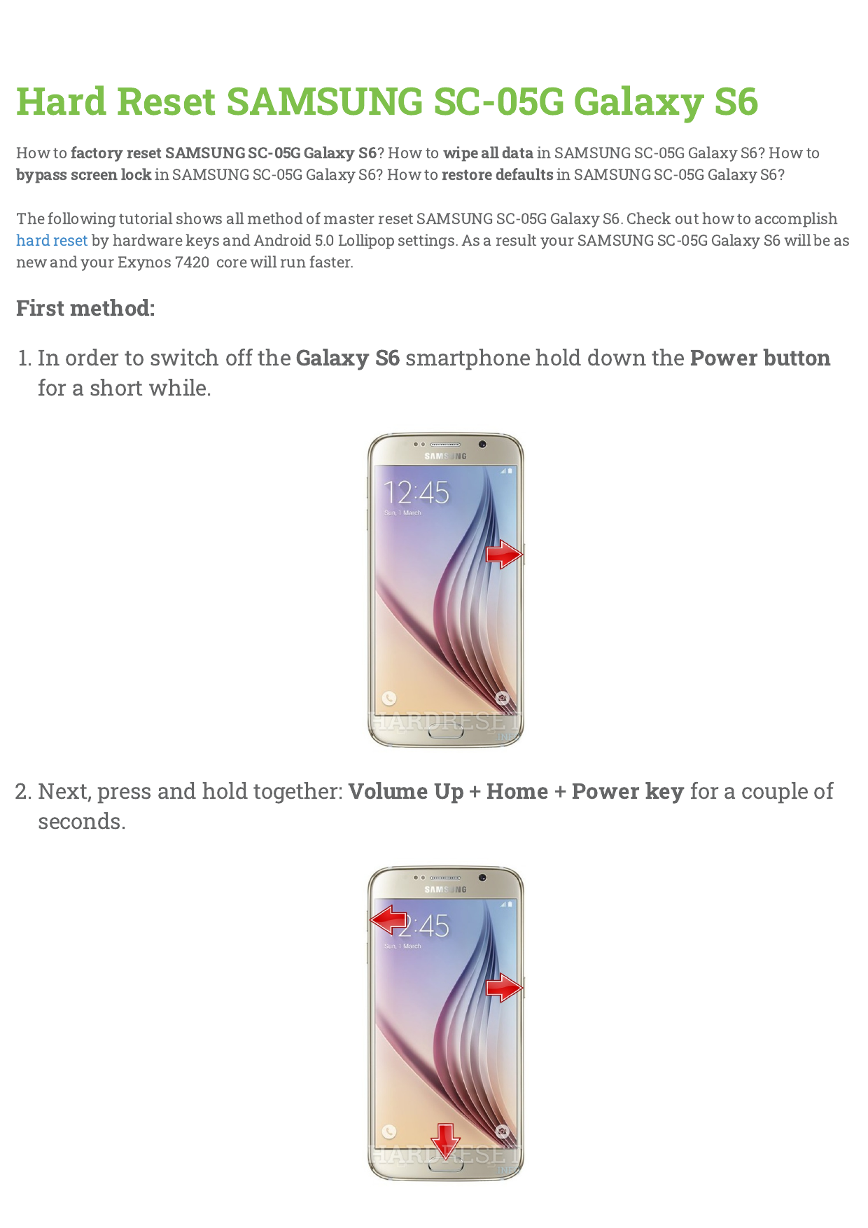 Hard Reset Manual Hard Reset Samsung Sc 05g Galaxy S6 Manualzz