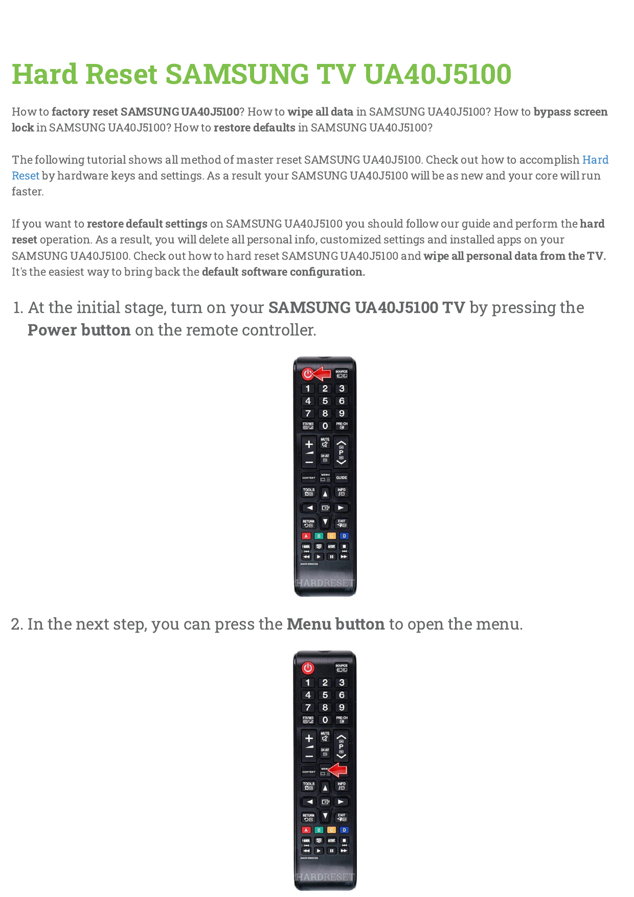 Hard Reset Samsung Tv Ua40j5100 Manualzz