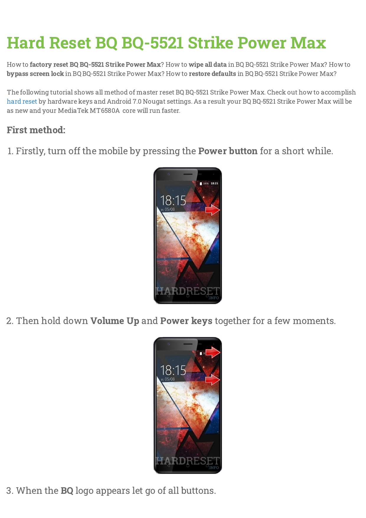 Hard Reset BQ BQ-5521 Strike Power Max | Manualzz