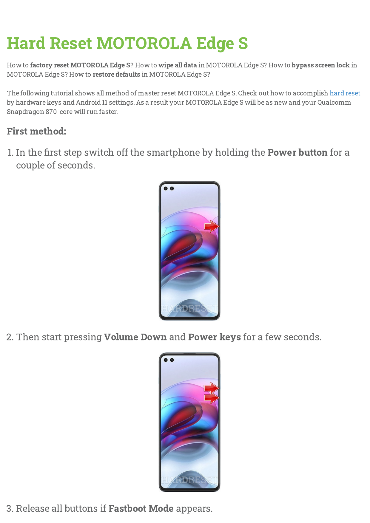 Hard Reset MOTOROLA Edge S  Manualzz