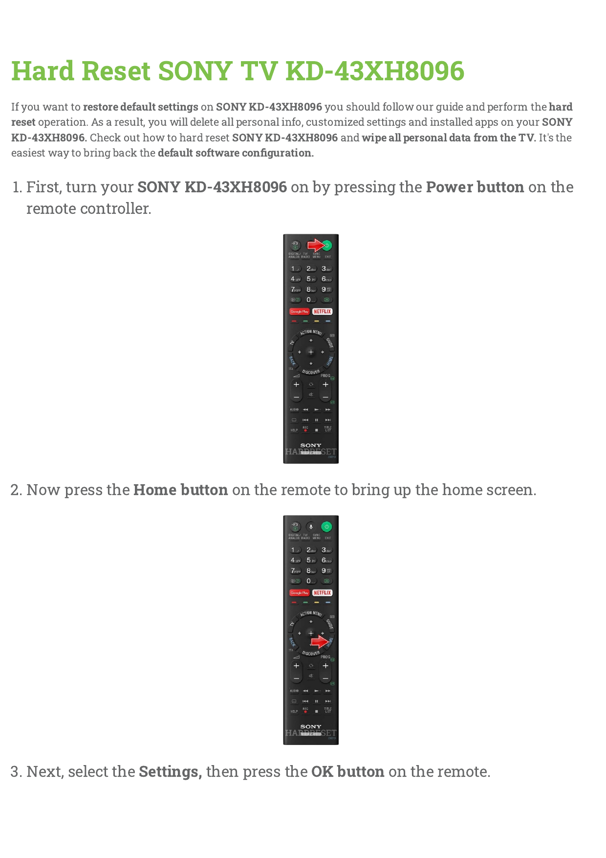 Master Reset SONY TV KDL40WE663, How To