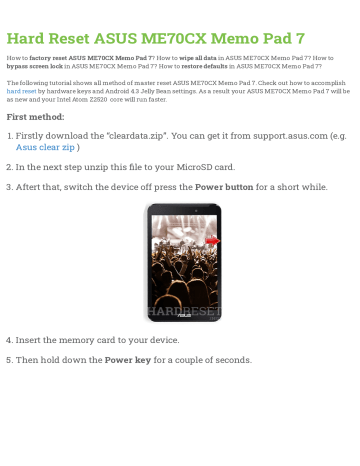 Hard Reset Asus Me70cx Memo Pad 7 Manualzz