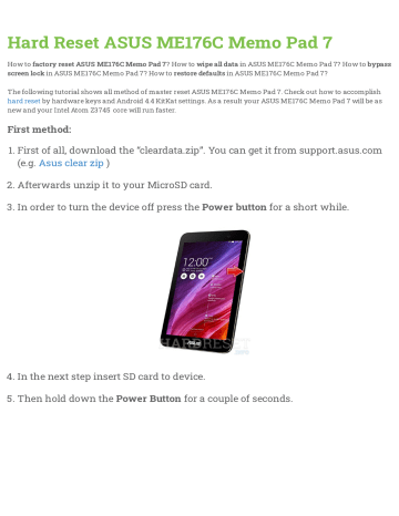 Hard Reset Asus Me176c Memo Pad 7 Manualzz