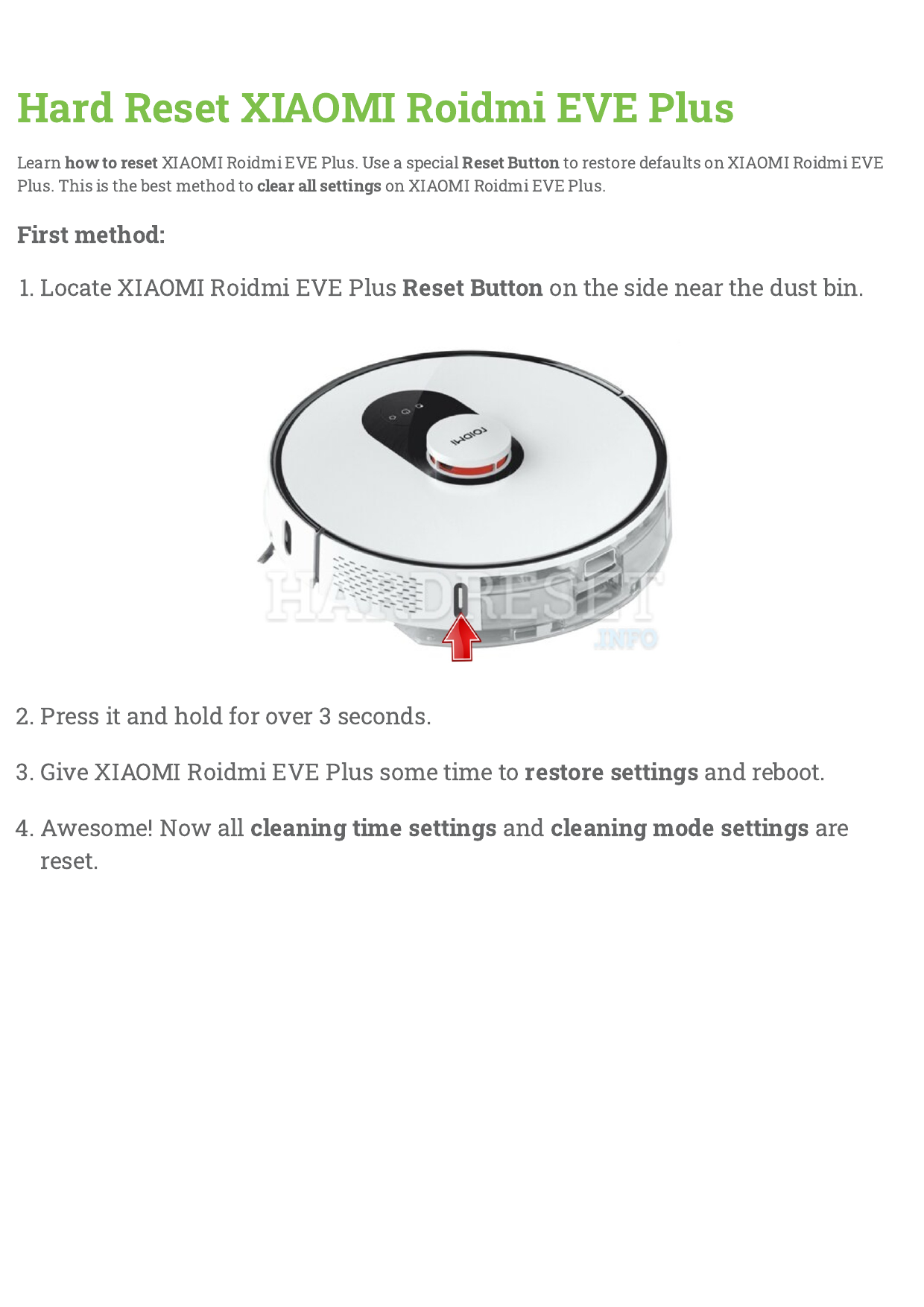 roidmi eve plus reset map