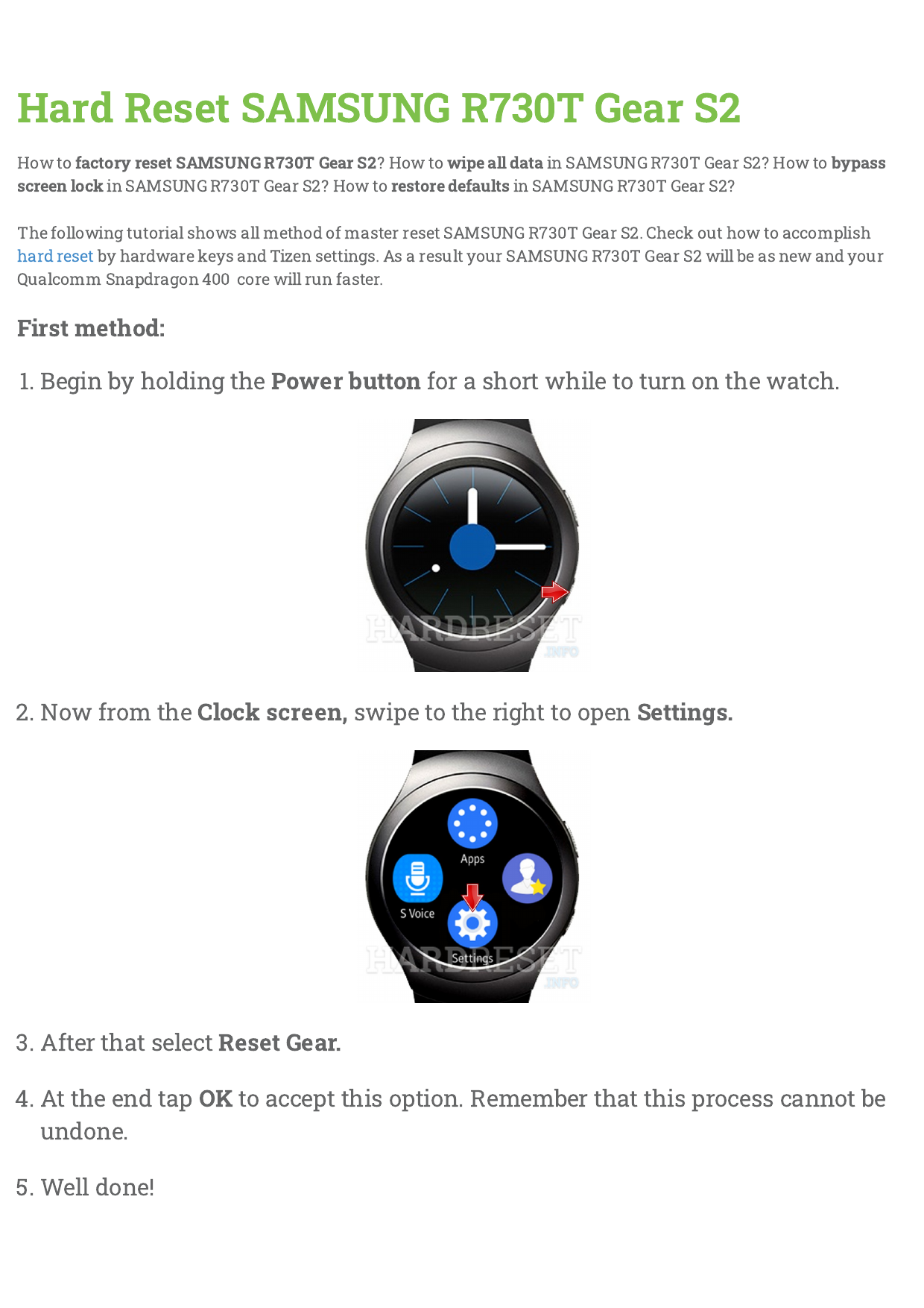 Reset gear s2 discount watch