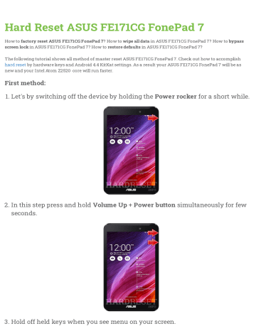 Hard Reset Asus Fe171cg Fonepad 7 Manualzz