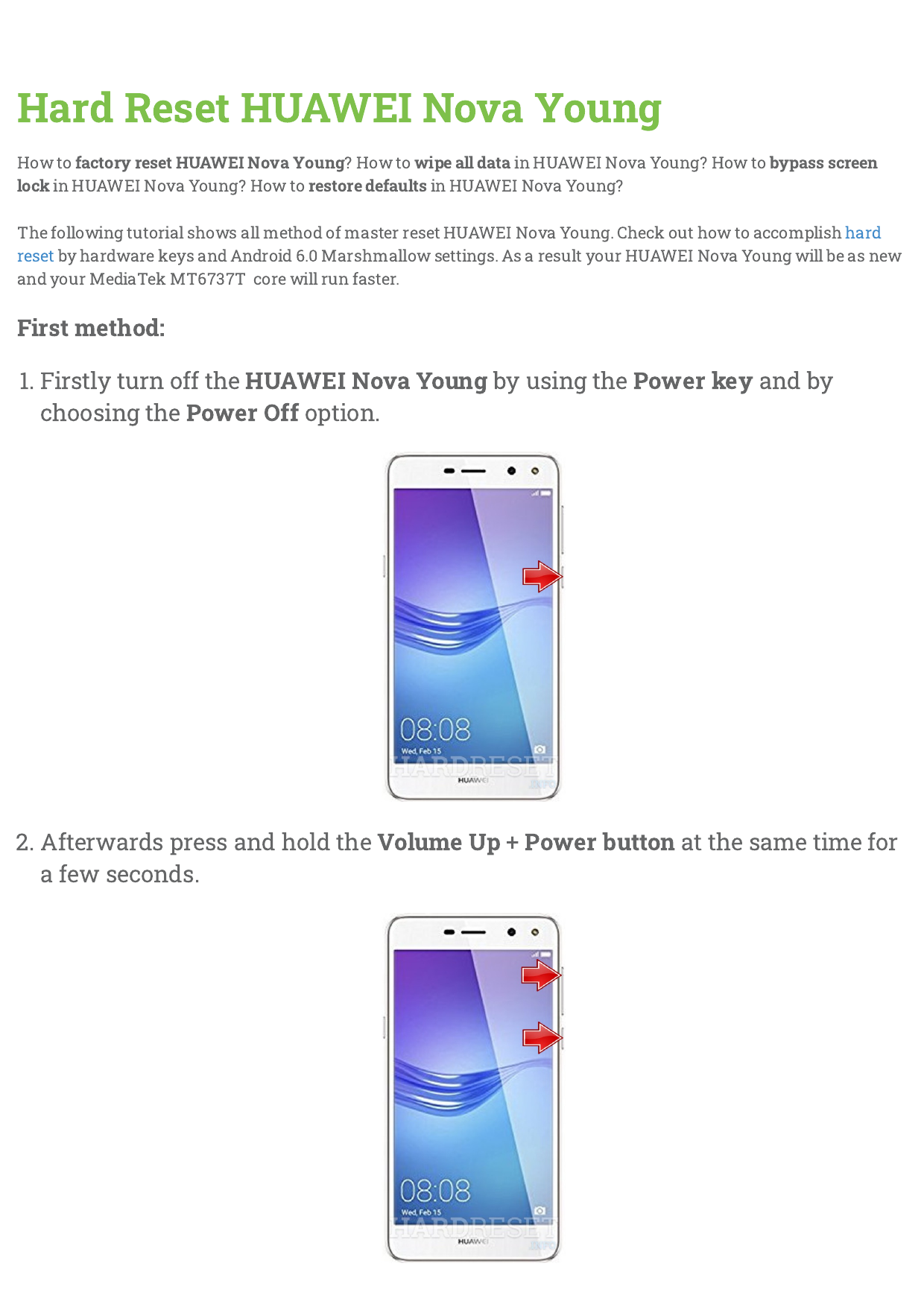 Hard reset manual | Hard Reset HUAWEI Nova Young | Manualzz