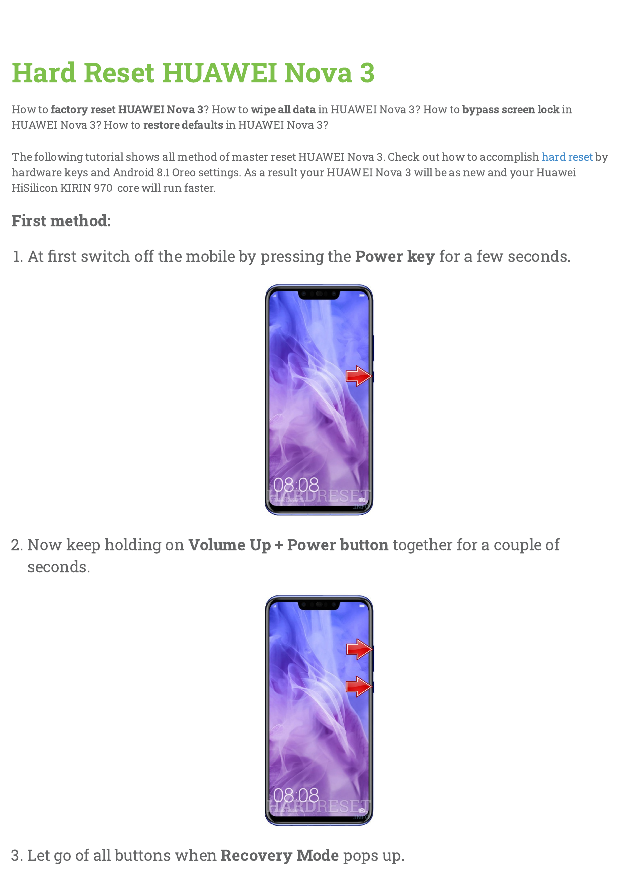 Hard Reset HUAWEI Nova 3 | Manualzz