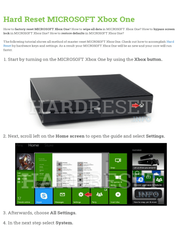 Hard Reset MICROSOFT Xbox One | Manualzz