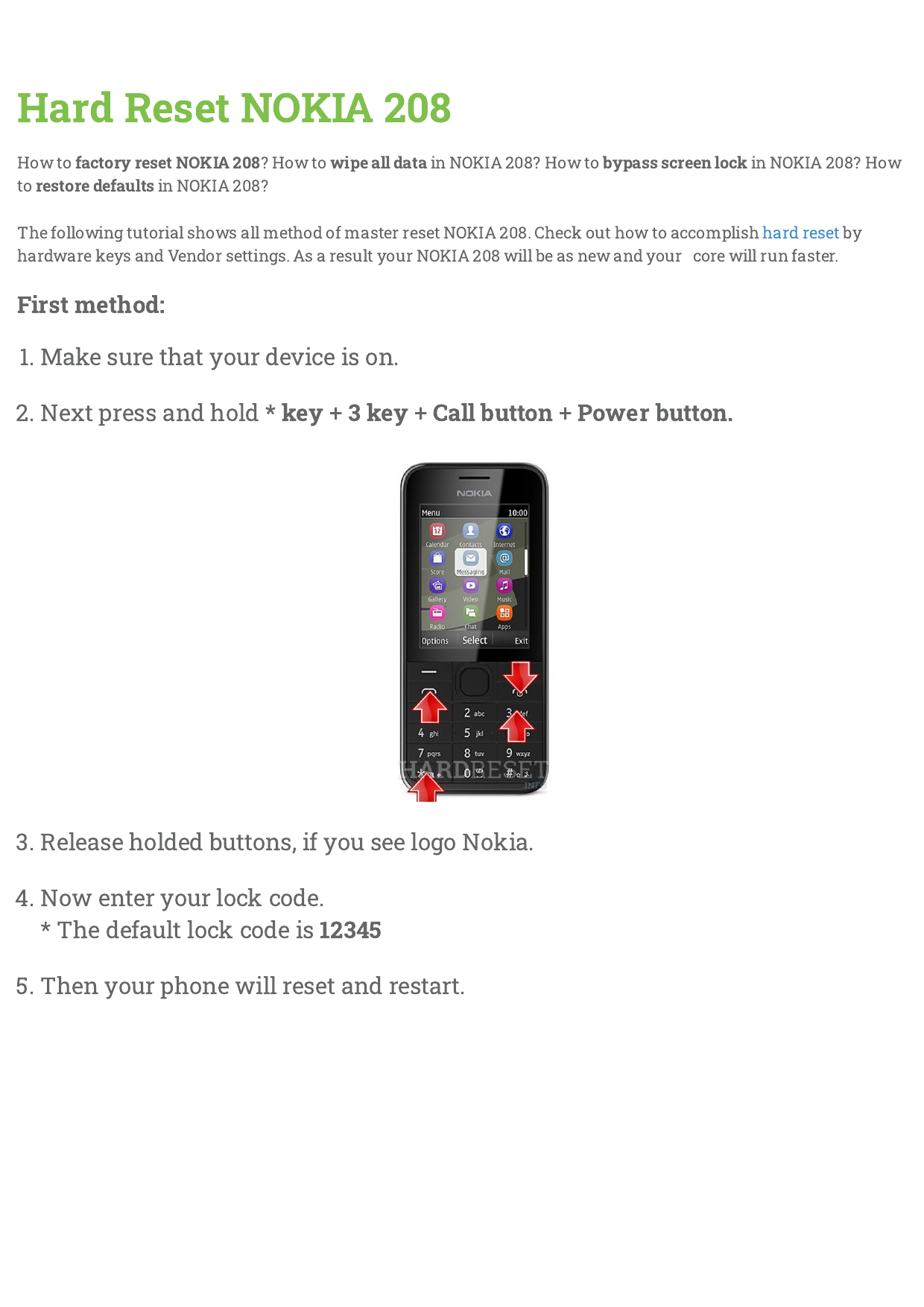 Hard Reset Nokia 208 Manualzz