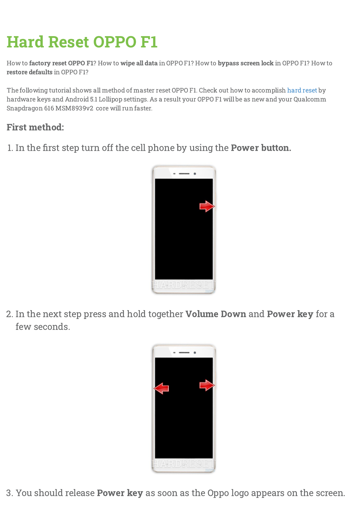Hard Reset OPPO F1 | Manualzz