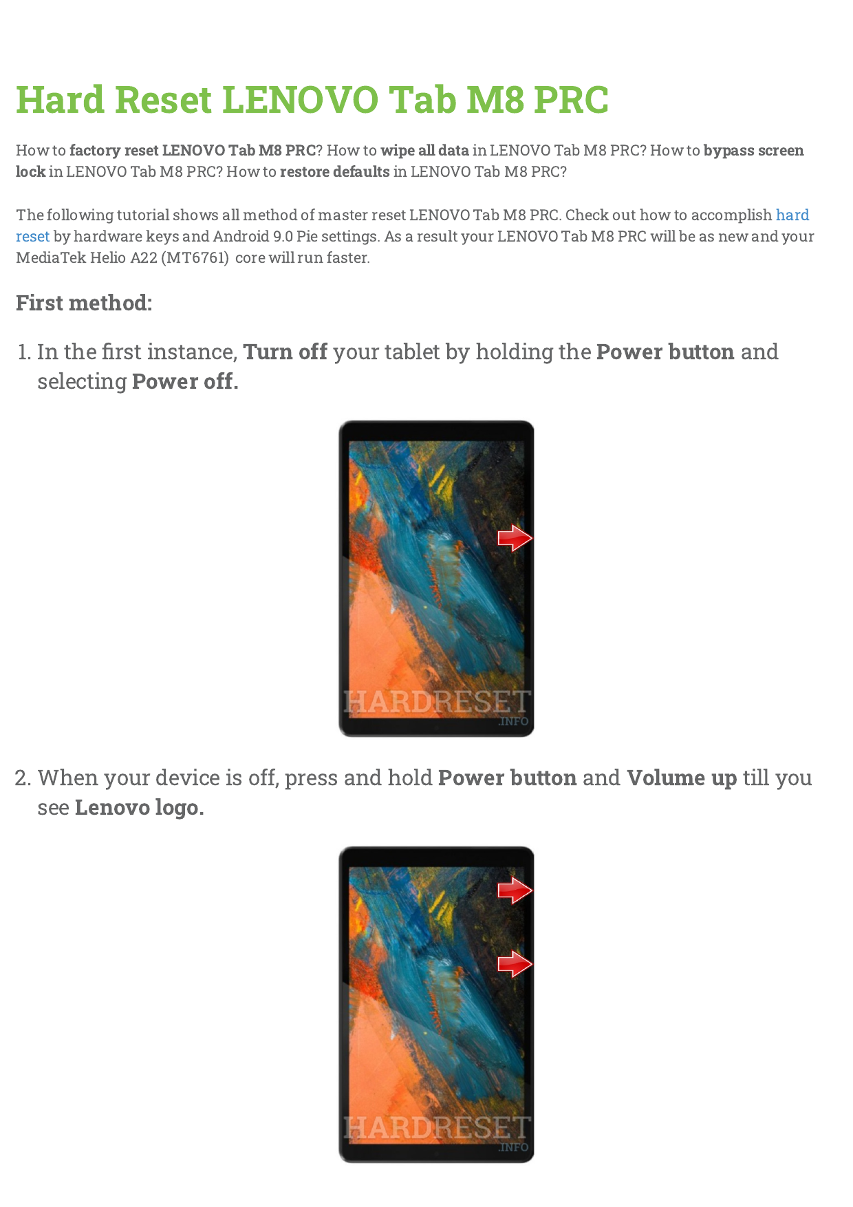 Hard Reset LENOVO Tab M8 PRC | Manualzz Hard Reset LENOVO Tab M8 PRC | Manualzz