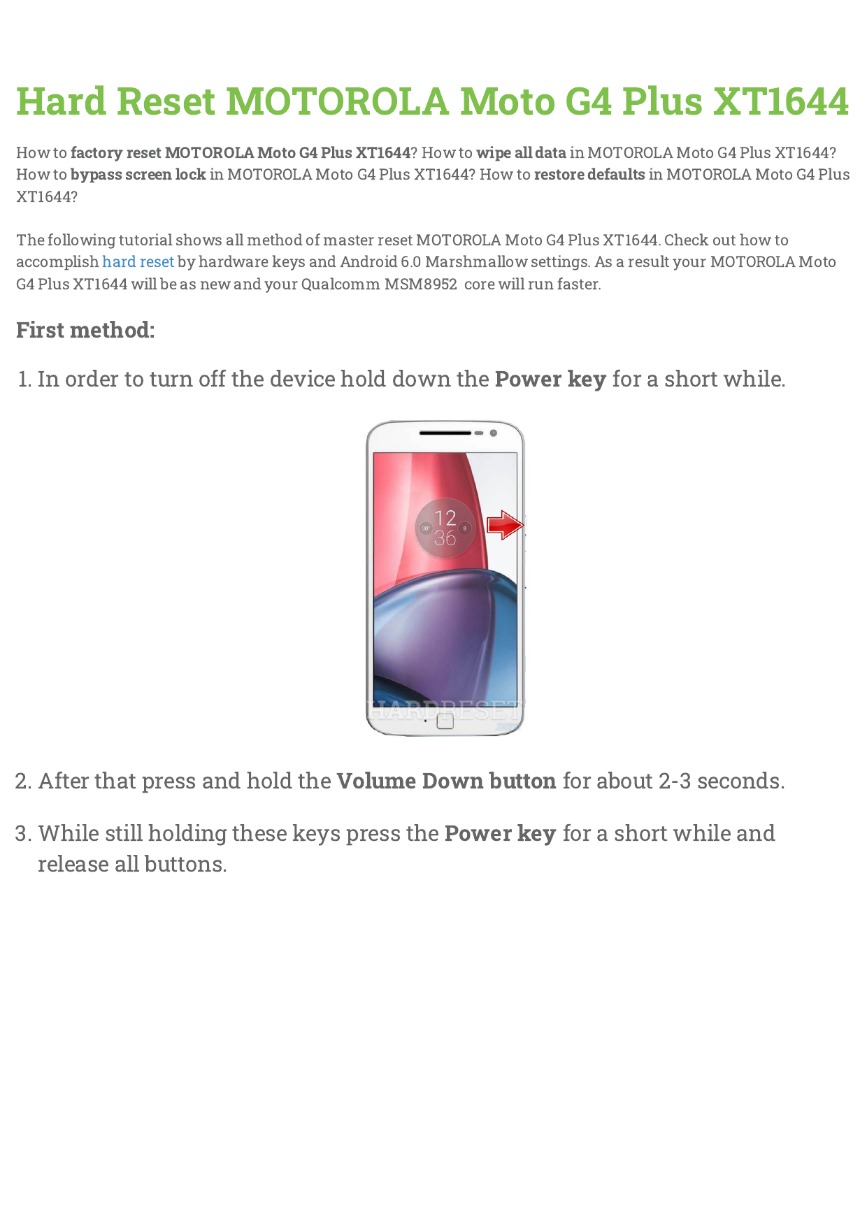 How To Hard Reset Motorola Moto G4 Plus XT1644