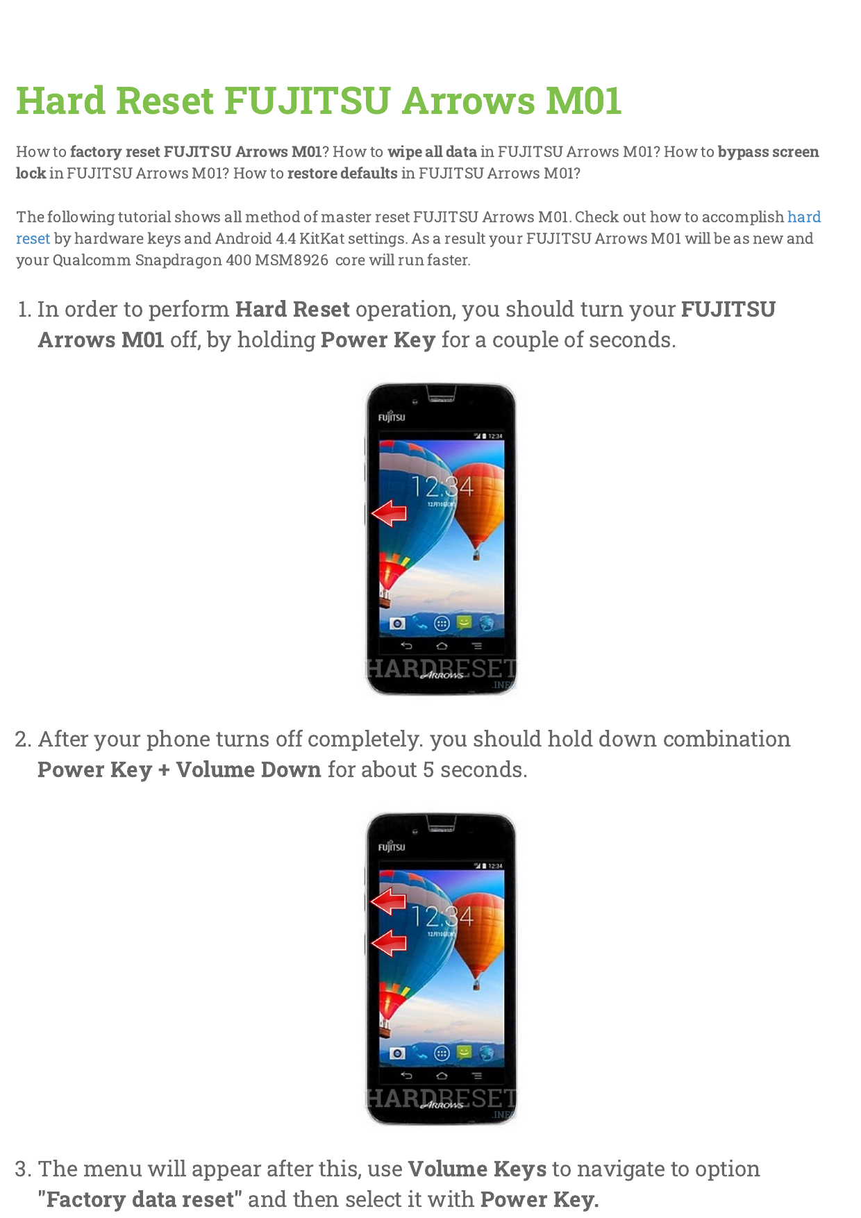 Hard Reset Fujitsu Arrows M01 Manualzz
