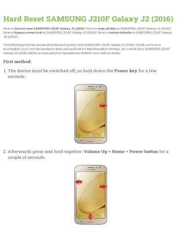 User Manual Hard Reset Samsung J210f Galaxy J2 16 Manualzz