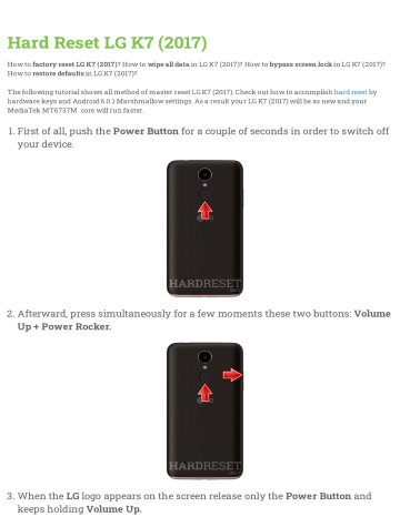 Lg k7 hard reset как сделать