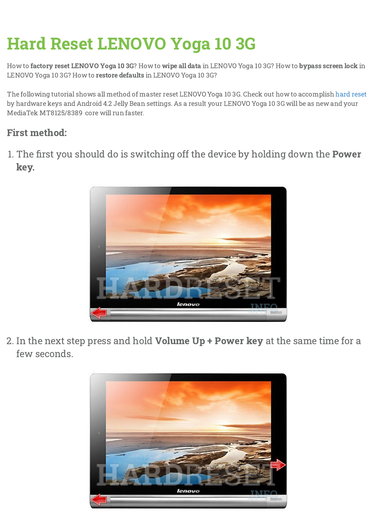Hard Reset LENOVO Yoga 10 3G | Manualzz Hard Reset LENOVO Yoga 10 3G | Manualzz