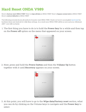 Как сделать hard reset на планшете onda