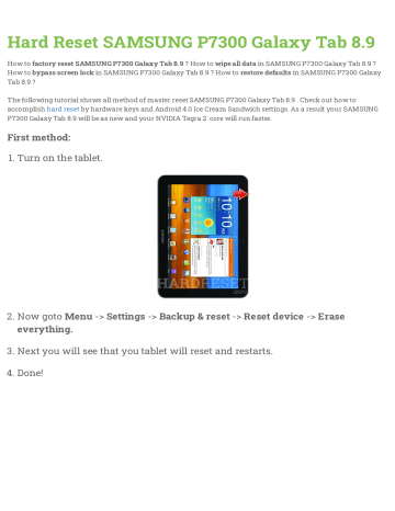 Hard reset manual | Hard Reset SAMSUNG P7300 Galaxy Tab 8.9 | Manualzz