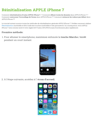 Réinitialisation APPLE iPhone 7 | Manualzz