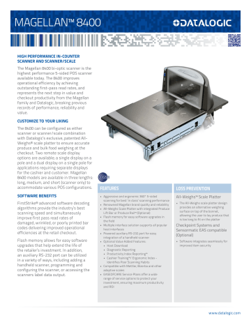 Datalogic Magellan 8400 Bi-Optic Scanner/Scale Data Sheet | Manualzz