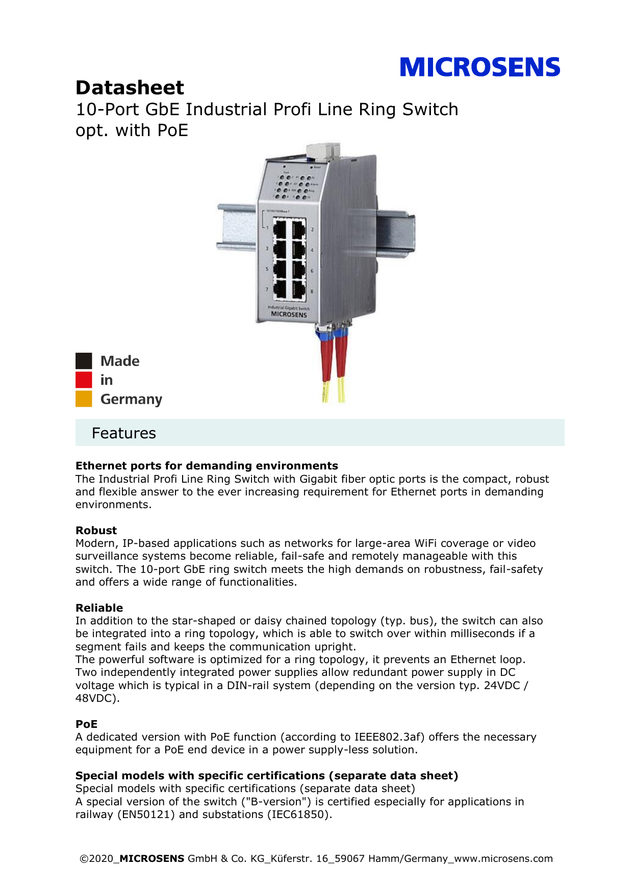 MICROSENS - 10-Port GbE Desktop Switch managed