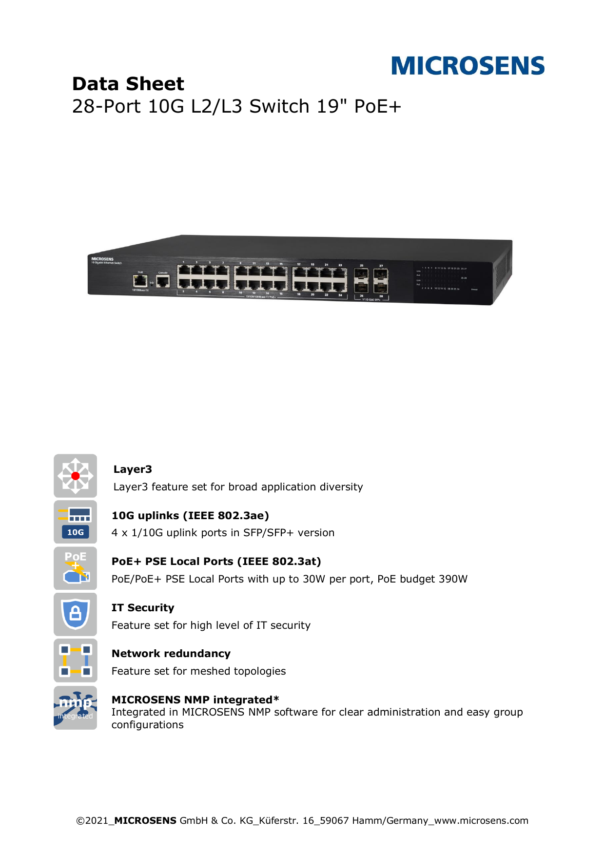 MICROSENS - 7-Port 10Gbe Micro Switch PoE++