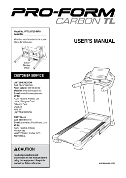 Proform PFTL59720-INT Carbon TL TREADMILL Owner Manual