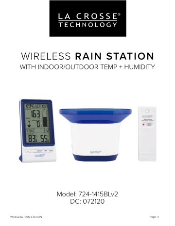 La Crosse Technology 724-1415BL Wireless Rain Station with Temperature and Humidity