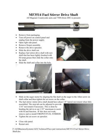 American Energy Systems MF3514 Fuel Stirrer Drive Shaft Operational /  Trouble Shooting Guide | Manualzz