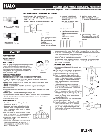 Eaton MSLED600 solar floodlight Installation Instructions | Manualzz