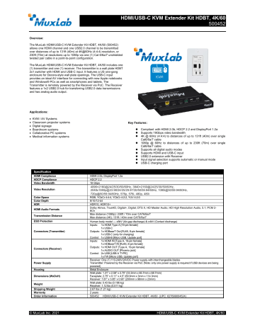 Muxlab 500451 комплект приемник и передатчик hdmi hdbt управление ir uhd 4k до 70 м