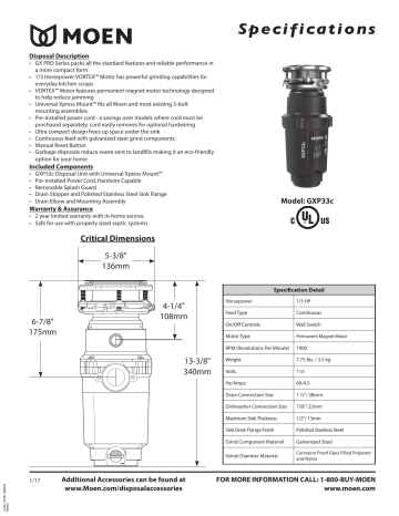 Moen GXP33C Specification | Manualzz