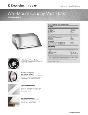 Electrolux ICON E30WV60EPS Brochure & Specs | Manualzz