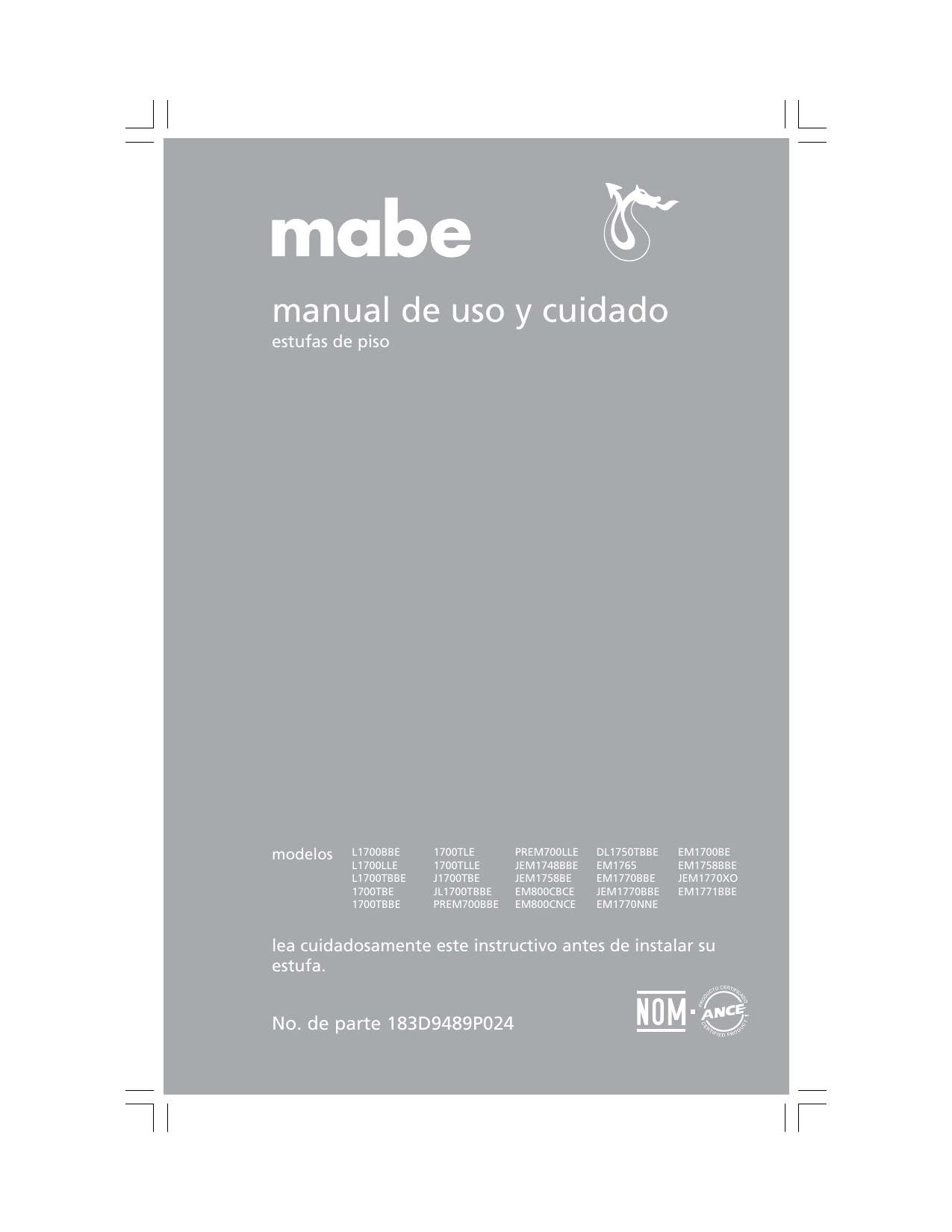 mabe 1700TBBE, 1700TBE, 1700TLE, EM1765, J1700TBE, L1700BBE Manual |  Manualzz