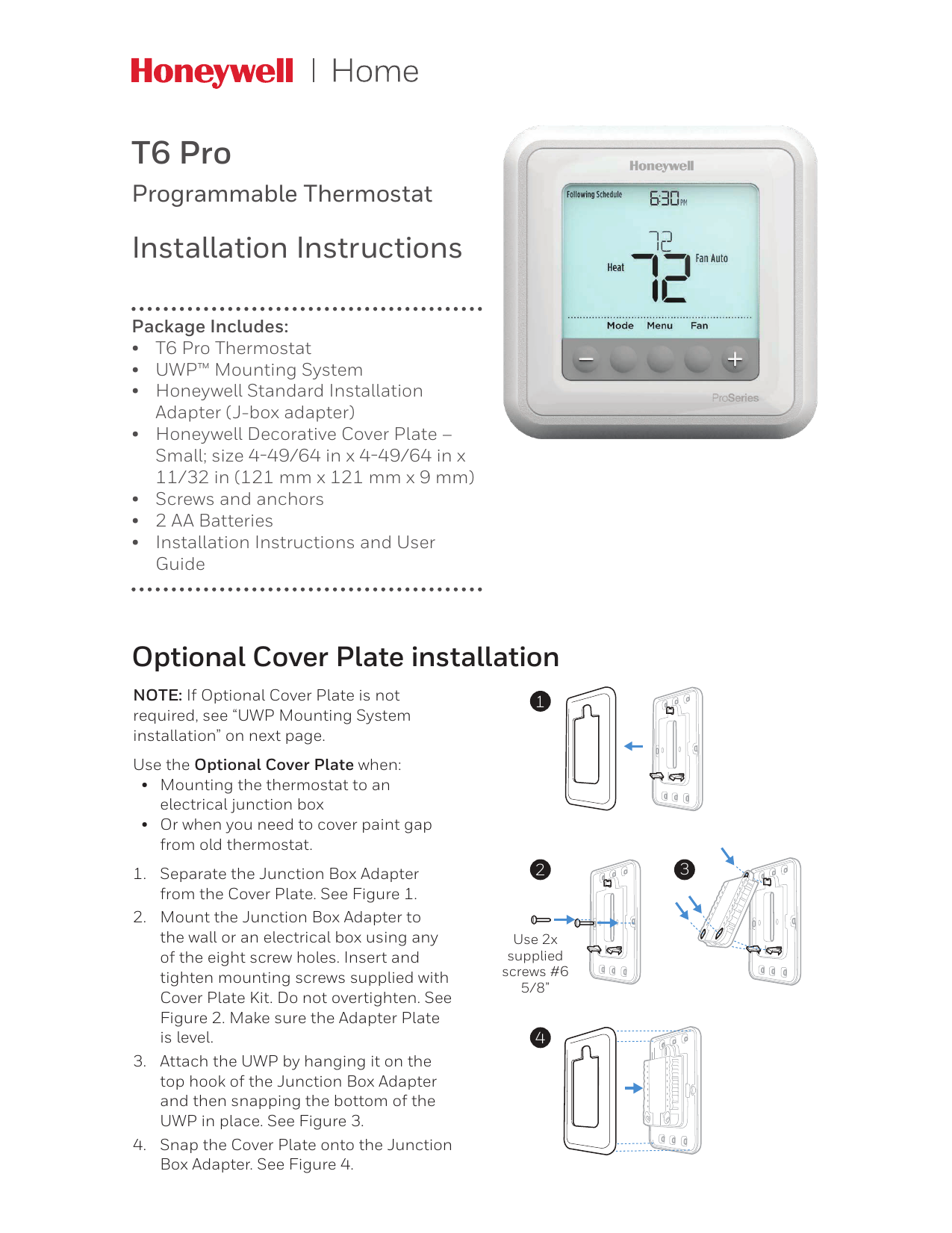 Honeywell Lyric T6 Pro Wi Fi Installation Instructions Manual Manualzz